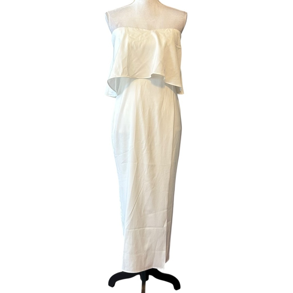 Lulus Class and Charisma White Satin Strapless Midi Dress Medium Bridal Shower - Picture 2 of 14